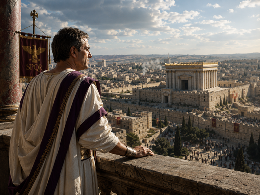 Pontius Pilate overlooking first-century Jerusalem from the governor's palace.